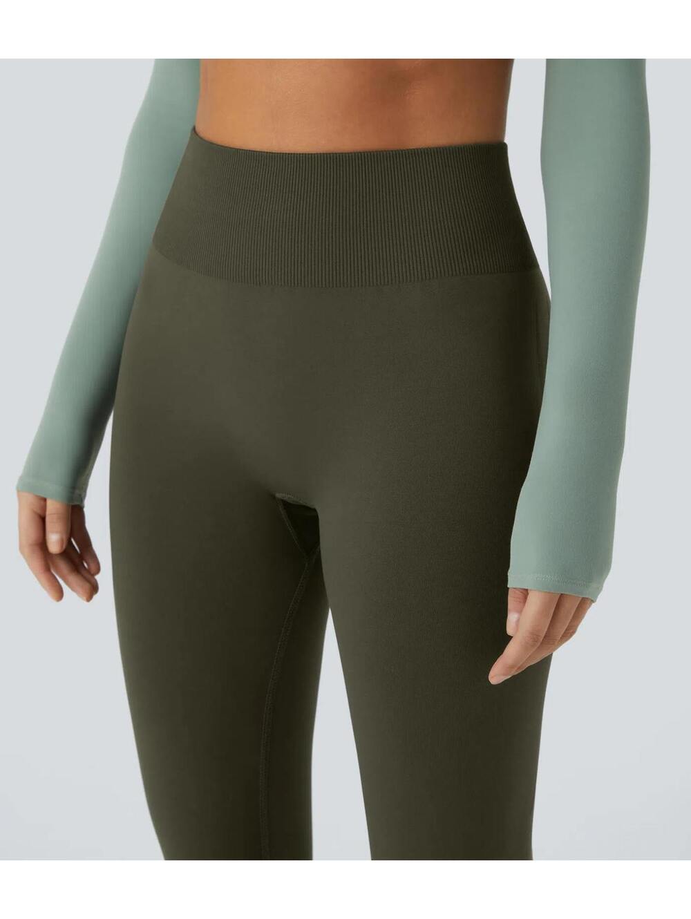 Halara Seamless Flow Mid Rise Tummy Control Leggings Olive Green Size Medium - Picture 6 of 6
